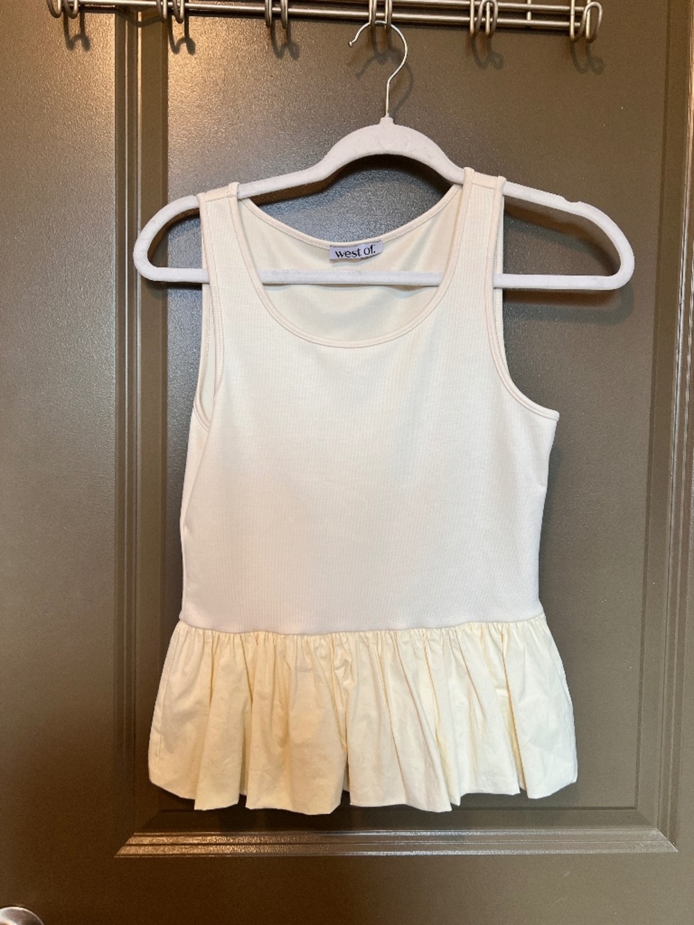 West Of. Ribbed Peplum Tank Top, Cream